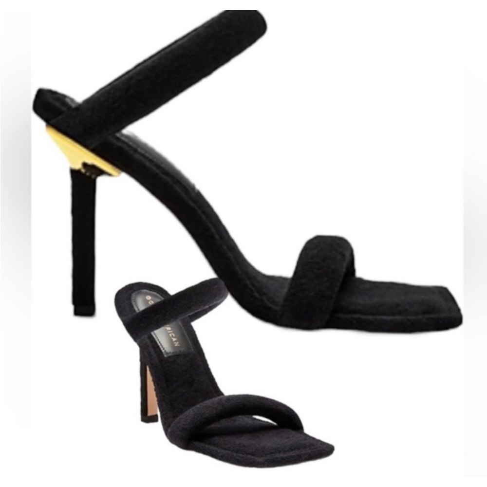 NEW Good American Women's Terry Slip On High Heel Sandals in Black